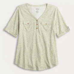 Women's Croft & Barrow® Roll-Tab Utility Henley Top -Croft & Barrow Shop 4777816 ALT5