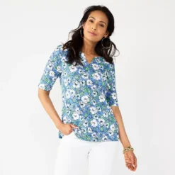 Women's Croft & Barrow® Elbow-Sleeve Splitneck Top