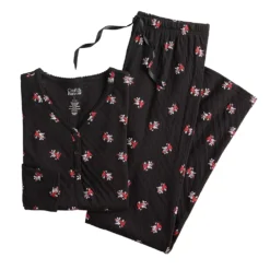 Petite Croft & Barrow® Textured Knit Henley Long Sleeve Pajama Top & Pajama Pants Set -Croft & Barrow Shop 5011080 ALT5