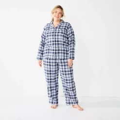 Plus Size Croft & Barrow® Flannel Long Sleeve Pajama Shirt & Pajama Pants Set