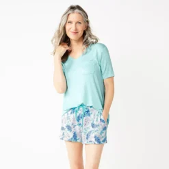 Women's Croft & Barrow® 3-Piece Pajama Top, Pajama Shorts & Pajama Skimmers Sleep Set -Croft & Barrow Shop 5317543 ALT2