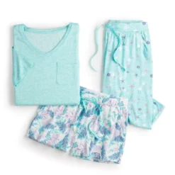Petite Croft & Barrow® 3-Piece Pajama Top, Pajama Shorts & Pajama Skimmers Sleep Set -Croft & Barrow Shop 5317545 ALT5