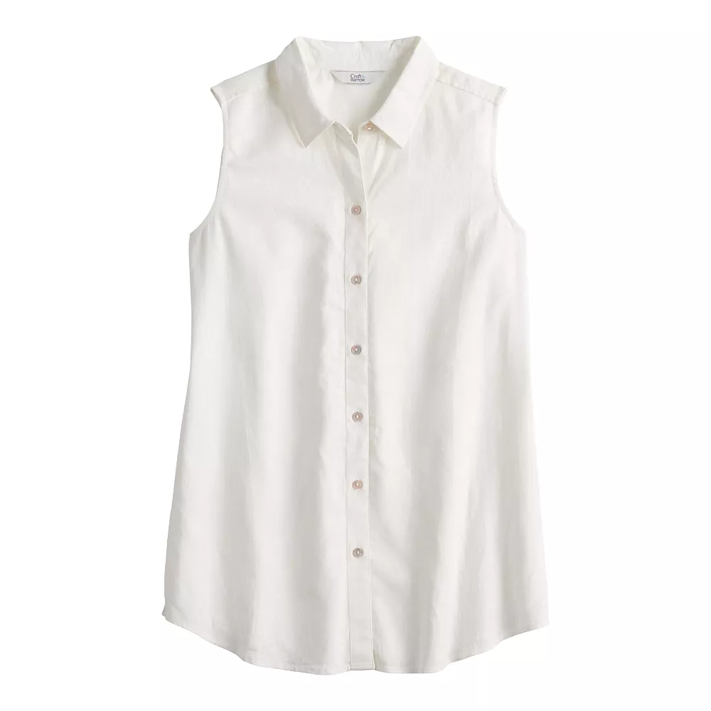 Women's Croft & Barrow® Sleeveless Linen Blend Shirt 2 Women's Croft & Barrow® Sleeveless Linen Blend Shirt - Image 2