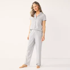 Women's Croft & Barrow® Short Sleeve Pajama Shirt & Pajama Pants Sleep Set -Croft & Barrow Shop 5567538 ALT2