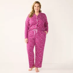 Plus Size Croft & Barrow® Long Sleeve Pajama Shirt & Pajama Pants Sleep Set -Croft & Barrow Shop 5567539 ALT2