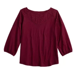 Women's Croft & Barrow® Three Quarter Sleeve Eyelet Yoke Top -Croft & Barrow Shop 5634598 ALT5