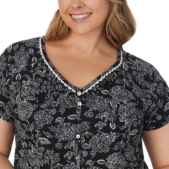 Plus Size Croft & Barrow® Cozy Short Sleeve Button-Front Pajama Top & Pajama Pants Sleep Set -Croft & Barrow Shop 5637641 ALT3