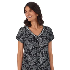 Petite Croft & Barrow® Cozy Short Sleeve Button-Front Pajama Top & Pajama Pants Sleep Set -Croft & Barrow Shop 5637642 ALT2