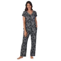 Petite Croft & Barrow® Cozy Short Sleeve Button-Front Pajama Top & Pajama Pants Sleep Set
