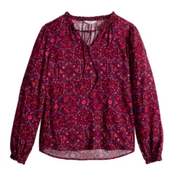 Women's Croft & Barrow® Tiered Textured Blouse -Croft & Barrow Shop 5659396 ALT5