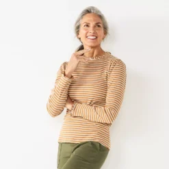 Women's Croft & Barrow® Long Sleeve Ruffle Neck Top