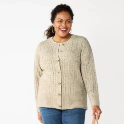 Plus Size Croft & Barrow® Stitch Crewneck Cardigan