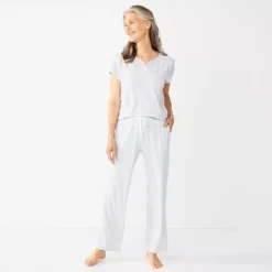 Women's Croft & Barrow® Short Sleeve Henley Pajama Top & Pajama Pants Sleep Set -Croft & Barrow Shop 5774129 ALT2