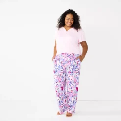 Plus Size Croft & Barrow® Short Sleeve Henley Pajama Top & Pajama Pants Sleep Set -Croft & Barrow Shop 5774131 ALT2