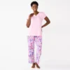 Petite Croft & Barrow® Short Sleeve Henley Pajama Top & Pajama Pants Sleep Set