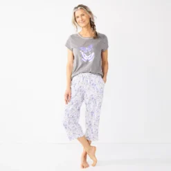 Women's Croft & Barrow® Short Sleeve Pajama Top & Capri Pajama Pants Sleep Set -Croft & Barrow Shop 5839151 ALT2