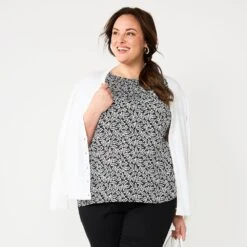 Plus Size Croft & Barrow® Piped Raglan Blouse